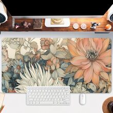 1pc Vintage Flowers Mouse Pad Boho Design Aesthetic Desk Pad Large Desk Accessories Rubber Base With Stitched Edge Non-Slip Keyboard Pad For Office Home Computer As Gifts For Men Women Friends