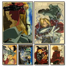 1 peça pôster de arte de parede pôster de anime Steel Alchemist decoração para casa pôster de parede de sala pintura retrô e impressão arte bar café, sem moldura/emoldurado