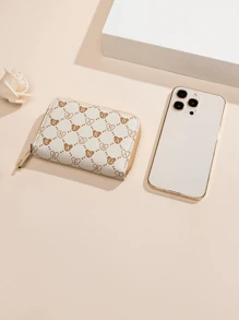 ELAINE BEAR Fashionable And Simple Bear Diamond Pattern Women's Card Holder - Multiple Card Slots Design Zipper Closure Suitable For Daily Commuting/Shopping. For Women Wallet Mini Wallet Purse Wallet Small Wallet Cute Wallet