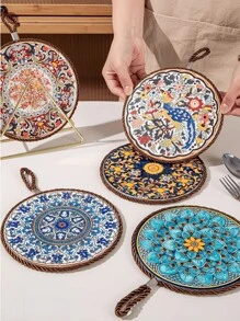 1 Piece/2pcs Ceramic Insulation Mat, Round, Anti Slip, Heat-Resistant Placemat, Perfect Hot Dish Mat, Chic, Daisy Flower, Ceramic Table Mat Heat-Resistant, Easy To Clean Coaster, Can Be Hung And Stored, Nordic Court Style, Retro Style, High-End Sensory Dish, Clay Pot Heat-Resistant, Table Mat