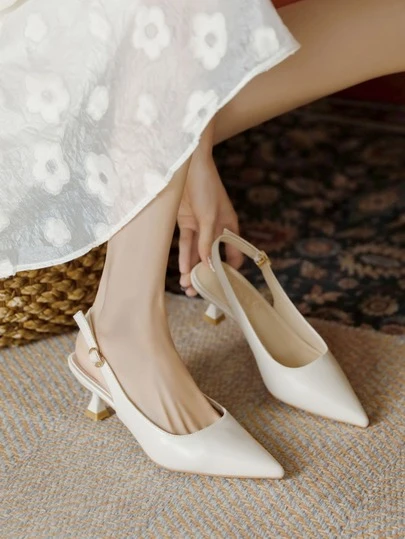 女士米色高跟鞋 - 优雅夏季一脚蹬尖头凉鞋，PU 皮革，性感商务和户外街头风格，凉爽舒适，适合旅行和办公室穿着，坚固耐用