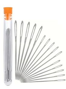 12pcs/15pcs Side Eye Large Eyed Sewing Needles, Easy Threading Suitable For Elderly, Wooden Round Storage Box, Rustproof Needles, Sewing Clothing DIY Tool