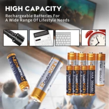 套装（电池+充电器），PowerKAN 1.2V 镍氢可充电 AAA 电池 + N4 充电器，高容量高品质 AAA 电池 300mAh x 4 节装，USB 快速充电 AA AAA 电池充电器 - 是 - 查看 6