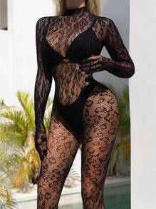 1 Pc Women Fishnet Lingerie Leopard Bodystockings BabyDoll Bodysuit Underwear Women's Sexy Lingerie Outfit Crotchless,Sexy Lingerie