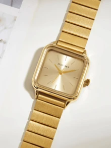 JULYSKY 1 件女士优雅简约金色不锈钢表带石英手表，适合作为节日礼物