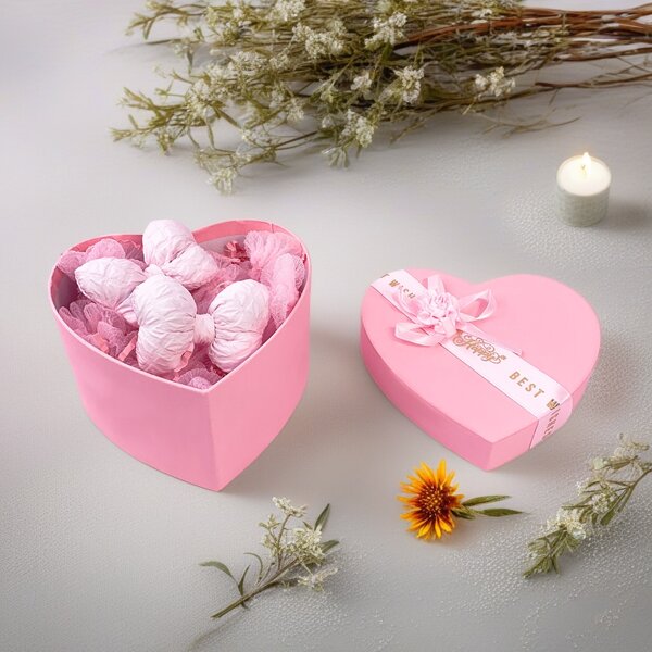 Pink Heart - Shaped Gift Boxes With Lids, Paper Flower Boxes For Bridesmaid Proposal, Wedding, Birthday, Graduation & Father's Day Presents