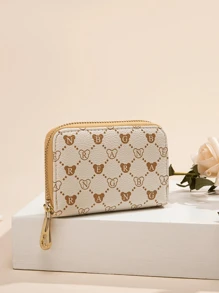 ELAINE BEAR Fashionable And Simple Bear Diamond Pattern Women's Card Holder - Multiple Card Slots Design Zipper Closure Suitable For Daily Commuting/Shopping. For Women Wallet Mini Wallet Purse Wallet Small Wallet Cute Wallet