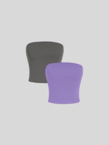 2 Women's Strapless Top Without Underwire Basic Double Layer Of Shaping Suplex - Gray and Lilac - View 1
