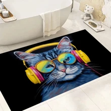 1 Set Cute & Cool Cat Ear Headphone Design Waterproof & Mildew Resistant Shower Curtain, Hooks, And Silica Mud Bath Mat, Multi-Functional Bathroom Accessories Back To School