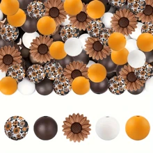 40pcs Silicone Beads DIY Keychain Set - Colorful Round, Cross, Sunflower And Hexagon Shapes, Suitable For Necklaces, Bracelets And Crafts Valentines