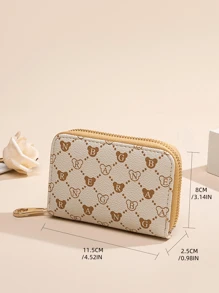 ELAINE BEAR Fashionable And Simple Bear Diamond Pattern Women's Card Holder - Multiple Card Slots Design Zipper Closure Suitable For Daily Commuting/Shopping. For Women Wallet Mini Wallet Purse Wallet Small Wallet Cute Wallet