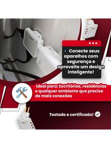 Kit 5 Adaptador Articulado Deslocado benjamin 10A Resistente Bivolt universal resistente T para casa - Branco - Visão 4