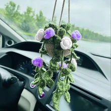 1 pieza Planta de crochet linda para espejo retrovisor de carro/decoración de habitación, accesorio colgante hecho a mano para espejo de carro estilo bohemio, adecuado para mujeres y niñas, decoración estética interior verde del carro, adorno colgante para camión para hombres