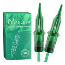 20 支独立包装 0.3-0.35 毫米纹身针，墨水容量可见，绿色墨盒，标准纹身工具，纹身艺术家和练习的理想选择