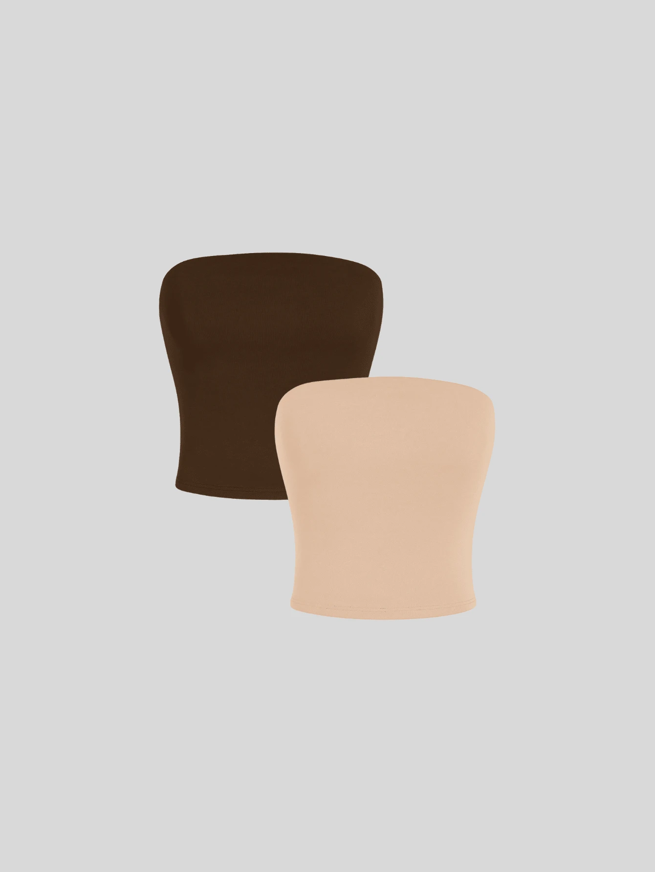 2 Women's Strapless Top Without Underwire Basic Double Layer Of Shaping Suplex - Brown and Beige - View 1