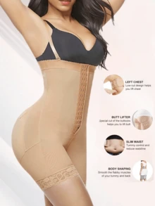 1件裝女款壓力塑身衣，塑身連身衣，修身高腰塑身褲，提臀塑身下著，適合各種場合 - 卡其色 - 查看 5