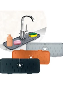 1 pieza de rejilla de drenaje de silicona, cubierta a prueba de salpicaduras para el fregadero, dispositivo a prueba de salpicaduras de silicona para detrás de grifos de cocina y baño, soporte para esponjas del fregadero, cubierta a prueba de salpicaduras y almohadilla de drenaje ordenada - Multicolor - Ver 2