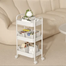 3 层/4 层（粉色/白色/黑色）带锁轮的滚动储物车 - 适用于厨房、浴室、宿舍的多功能收纳盒 | 耐用的金属框架，可拆卸的篮子，节省空间的设计，返校必备，浴室收纳盒|节省空间的收纳盒|安全的负载分配，床下收纳