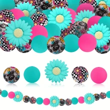 40pcs Silicone Beads DIY Keychain Set - Colorful Round, Cross, Sunflower And Hexagon Shapes, Suitable For Necklaces, Bracelets And Crafts Valentines