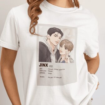 JINX Playera unisex manhwa diseño tipo ficha de personaje