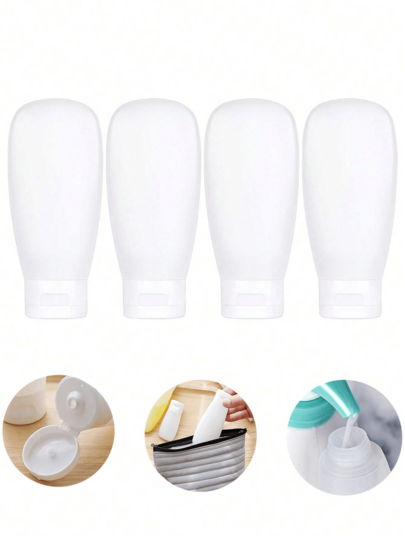 Zestaw 4 butelek podróżnych, rozmiar zatwierdzony przez TSA, przenośne, szczelne, napełniane butelki do wyciskania, niezbędne w samolocie, szampon, balsam, makijaż, żel pod prysznic, kosmetyczki i kosmetyczki, niezbędne w podróży, organizer podróżny na plażę, wakacje letnie, powrót do szkoły, artykuły szkolne, wakacje, kemping, niezbędne akcesoria wakacyjne, mini perfumy dla kobiet, perfumy dla mężczyzn, perfumy, akcesoria podróżne, niezbędne rzeczy w podróży, akcesoria szkolne, rzeczy do szkoły, artykuły szkolne