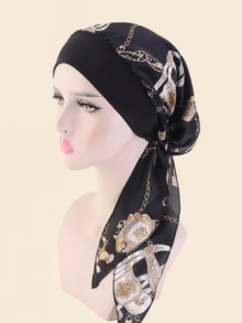 1件装女士涤纶雪纺缎面佩斯利花纹波西米亚风印花头巾/颈巾，适合居家、度假、日常佩戴，春夏秋冬四季皆宜，可作睡帽 - 彩色 - 查看 4