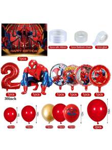 64PCS New Spider-Man Theme Balloon Set Birthday Party Decorations Superhero Balloons Backdrop Banner For Birthday Party Scene Layout