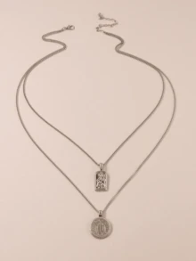 1pc Double Layer Metal Coin Necklace, Suitable For Daily Wear - Gold - View 4