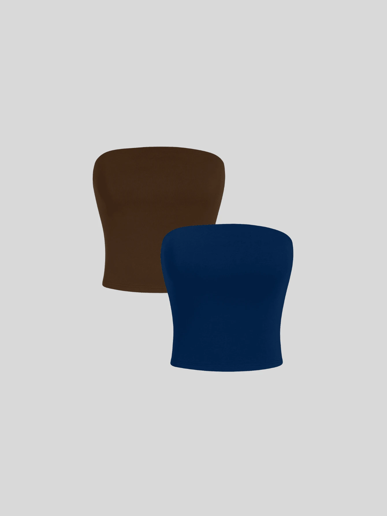 2 Women's Top, Strapless And Non-Padded Basic Top, Double Layer Of Shaping Suplex - Brown and Navy Blue - View 1