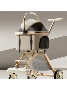 1件高景观宠物推车，可拆卸，适用于小型犬和猫，玫瑰金宠物推车，可拆卸设计，适合小型犬和猫，免提散步，完全通风，360°平滑轮子，宽敞的内部空间可供宠物放松（卡其色）