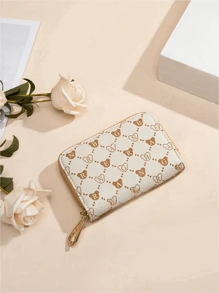 ELAINE BEAR Fashionable And Simple Bear Diamond Pattern Women's Card Holder - Multiple Card Slots Design Zipper Closure Suitable For Daily Commuting/Shopping. For Women Wallet Mini Wallet Purse Wallet Small Wallet Cute Wallet