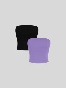 2 Women's Strapless Top Without Underwire Basic Double Layer Of Shaping Suplex - Black and Lilac - View 1