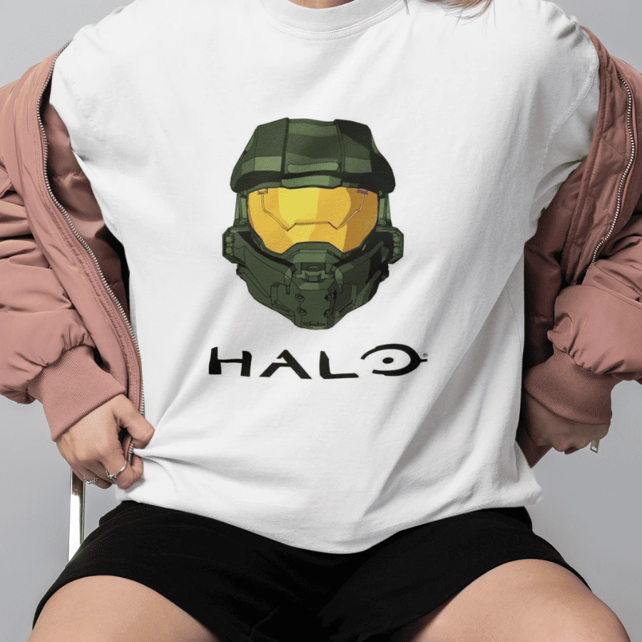 Halo Camiseta unisex sublimada – Casco de Master Chief con logo - Blanco - Ver 1