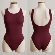 Elegant Bare Back Bodysuit Basic Supplex Leotard