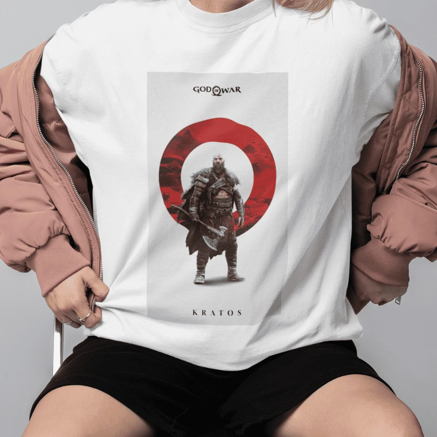Playera Kratos unisex con diseño minimalista de God of War Ragnarok - Blanco - Ver 1
