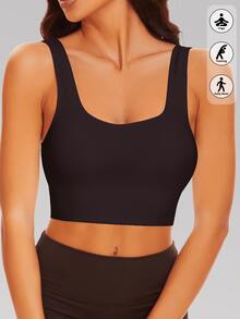 Yoga Basic 1pc Women's Removable Padded Seamless Sports Bra For Summer, With Lift Support - Black - View 1