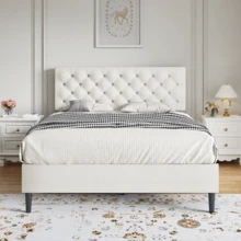 Twin/ Full/ Queen/ King Bed Frame, Upholstered Platform Bed Frame With Headboard, Solid Wood Slats, No Box Spring Needed, Noise-Free, Easy Assembly, White/ Grey/ Dark Grey/ Pink/ Blue - trắng - Xem 10