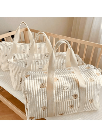1pc Beige Large Capacity Embroidered Maternity Hospital Bag, Shoulder Diaper Bag
