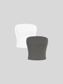 2 Women's Strapless Top Without Underwire Basic Double Layer Of Shaping Suplex - White and Gray - View 1