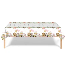 1 pièce Nappe jetable imprimée avec des animaux de la jungle roses, dessin animé, convient pour baby shower, fête d'anniversaire, couverture décorative rectangulaire pour table - Multicolore - Voir 4
