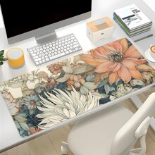 1pc Vintage Flowers Mouse Pad Boho Design Aesthetic Desk Pad Large Desk Accessories Rubber Base With Stitched Edge Non-Slip Keyboard Pad For Office Home Computer As Gifts For Men Women Friends