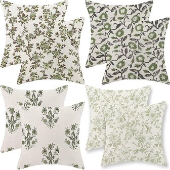 2 Pcs Set Green Floral Pillow Covers,Outdoor Village Florals Pillowcase,Farmhouse Chair Cushion Case Sofa Bedroom Home Party Decor