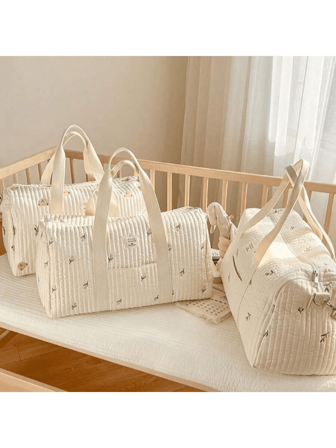 1 件米色大容量刺绣产妇医院包、单肩尿布包