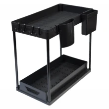 2Pcs Under Sink Organizers Storage Kitchen Cabinet Rack 2 Tier Pull Out Drawer - Black - View 11