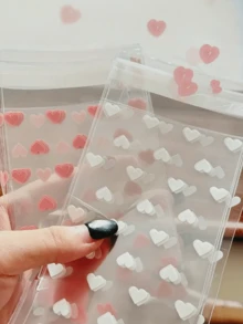 1 Set/200pcs Heart-Shaped Clear Self-Sealing Bags - Waterproof, Reusable Plastic Gift Bags For Parties & Events - Multicolor - View 9