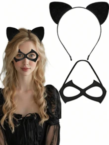 1pc Mask And 1pc Cat Ear Headband, Women's Accessories, Adult Cat Costume, Holiday Gift, Suitable For Halloween Cosplay Party - Multicolor - View 6