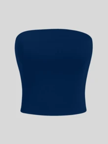 2 Women's Top, Strapless And Non-Padded Basic Top, Double Layer Of Shaping Suplex - Brown and Navy Blue - View 2