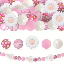 40pcs Silicone Beads DIY Keychain Set - Colorful Round, Cross, Sunflower And Hexagon Shapes, Suitable For Necklaces, Bracelets And Crafts Valentines