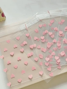 1 Set/200pcs Heart-Shaped Clear Self-Sealing Bags - Waterproof, Reusable Plastic Gift Bags For Parties & Events - Multicolor - View 8