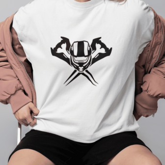 Camiseta unisex sublimada Halo – Emblema Spartan en blanco y negro